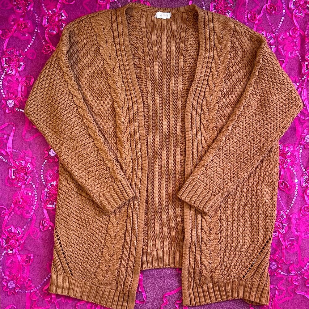 tan open front cardigan